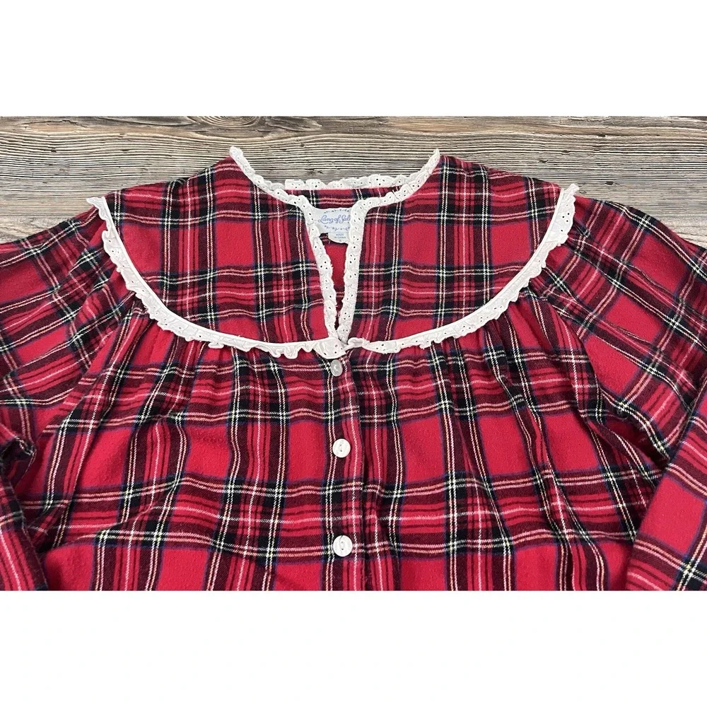 Lanz‎ of Salzburg Nightgown Red Plaid Flannel Eyelet Trim Sleep Small Cabincore